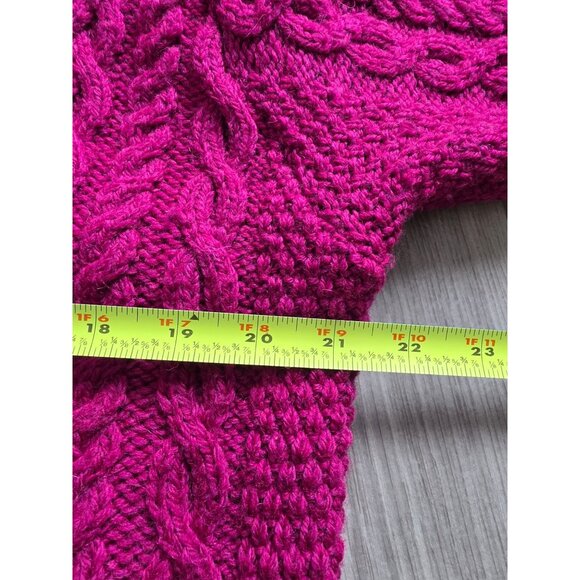 Aran Crafts Womens XL Cardigan Sweater Irish Knit 100% Merino Wool Pink - Picture 8 of 8